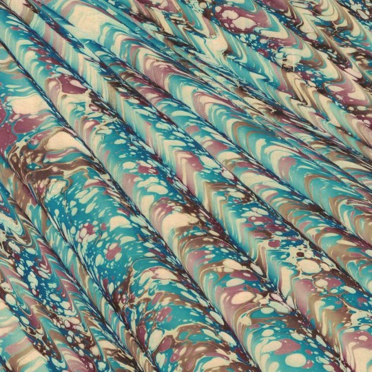 Hand Marbled Paper Spanish Wave Pattern in Blue, Brown and Purple ~ Berretti Marbled Arts